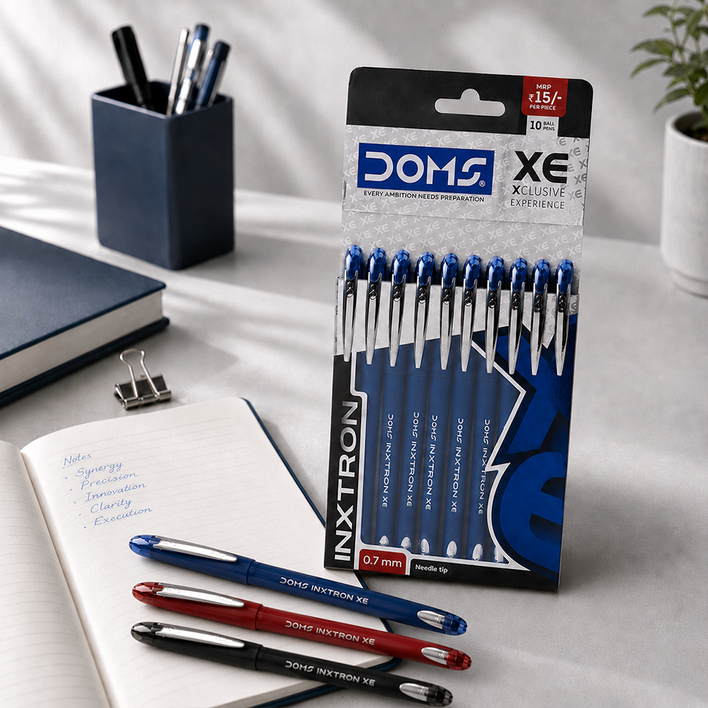 DOMS INXTRON XE Ball Pen Pack of 10 – 0.7 mm Smooth Writing Pens | Blue, Black & Red Ink | Premium Grip Pens for School, Office & Daily Use