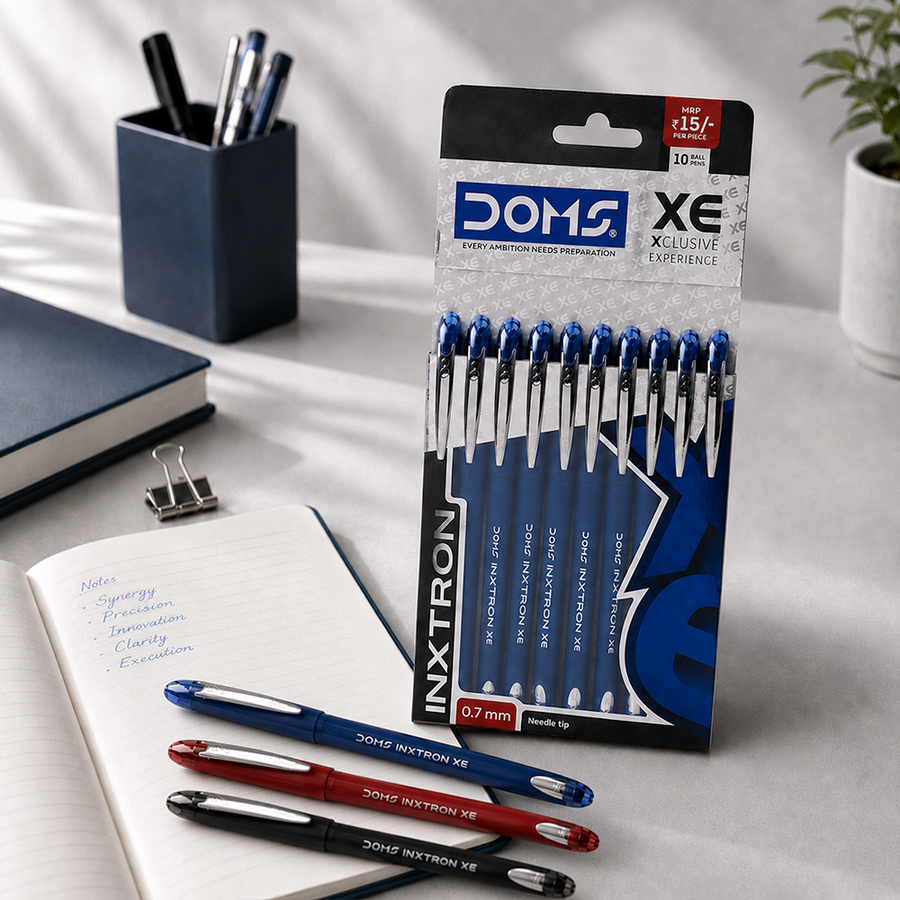 DOMS INXTRON XE Ball Pen Pack of 10 – 0.7 mm Smooth Writing Pens | Blue, Black & Red Ink | Premium Grip Pens for School, Office & Daily Use