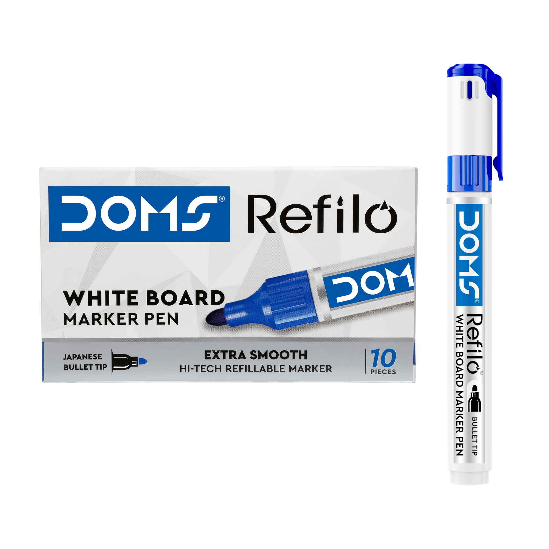 DOMS Refilo Whiteboard Marker Pen – Japanese Bullet Tip, Refillable, Low Odour, Easy Erase Dry Erase Markers | Smooth Writing for Office, School & Classroom (Multi-Colour Pack Available)