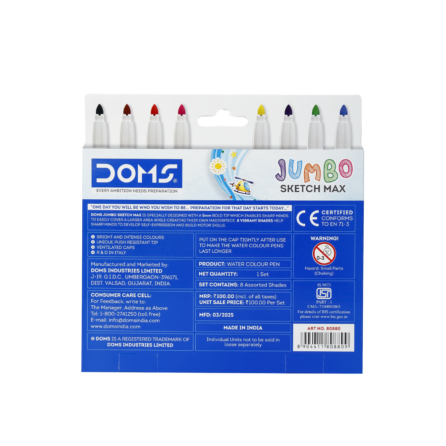 DOMS Jumbo Sketch Pens – Thick Grip Coloring Markers for Kids & School Use