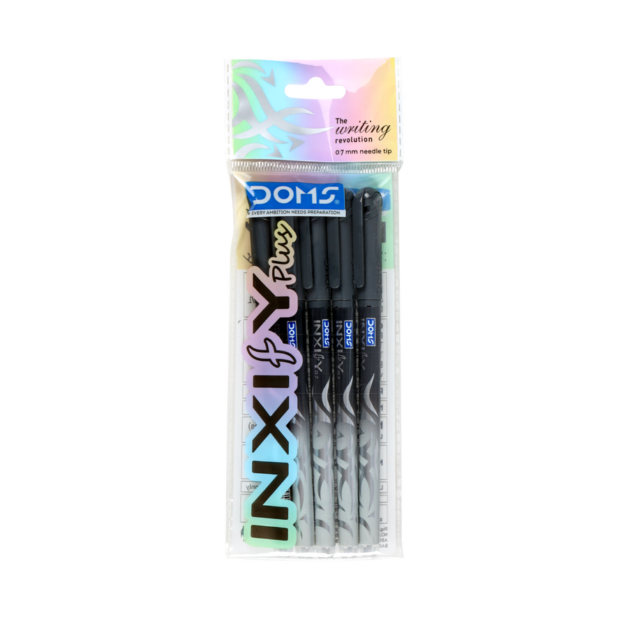 DOMS INXIFY Plus Ball Pens Pack of 5 – 0.7mm Needle Tip Smooth Writing Pens, Blue, Black & Red Ink Pens with Comfortable Grip for School & Office