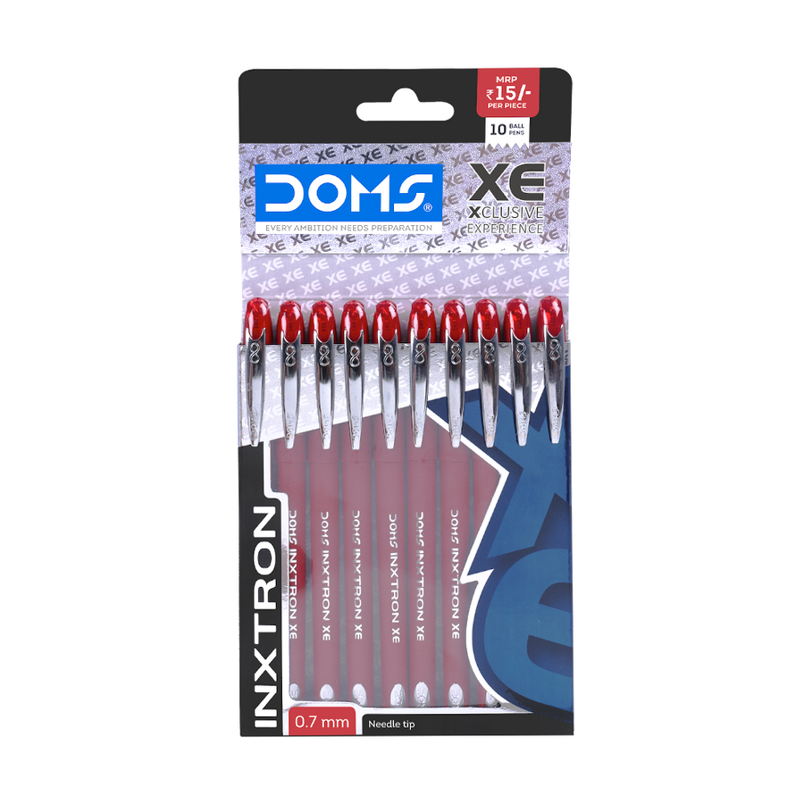 DOMS INXTRON XE Ball Pen Pack of 10 – 0.7 mm Smooth Writing Pens | Blue, Black & Red Ink | Premium Grip Pens for School, Office & Daily Use