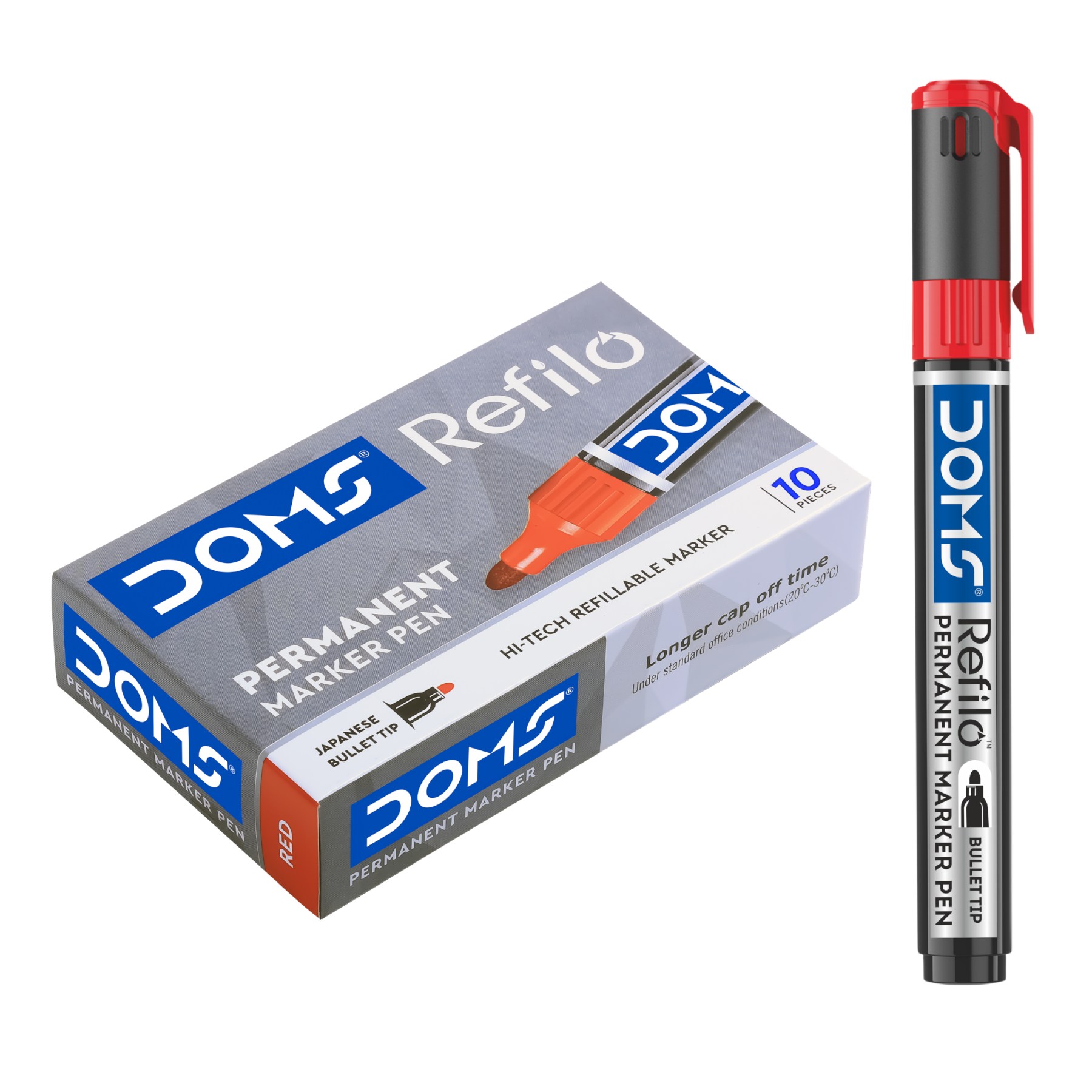 DOMS Refilo Permanent Marker Pen – Bullet Tip, Refillable, Waterproof & Quick Dry Ink | Multi-Surface Writing Marker (Pack Options Available)