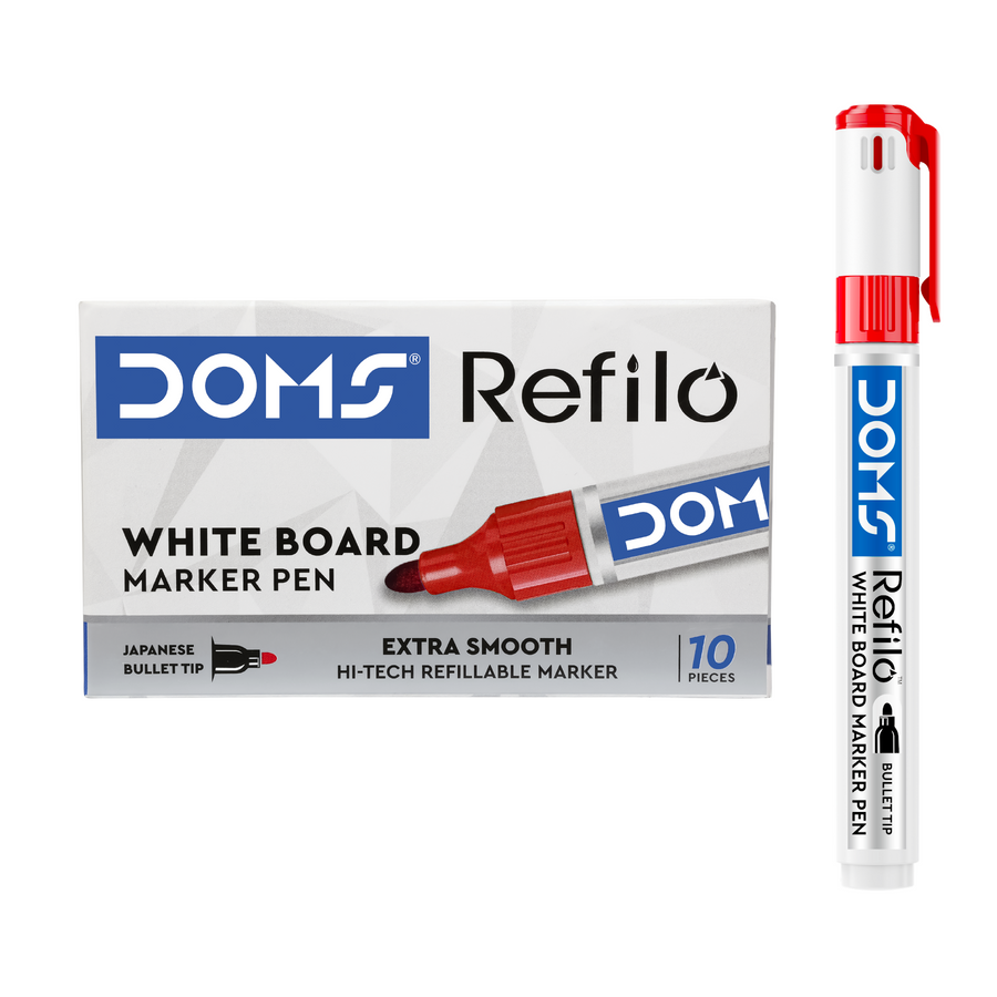 DOMS Refilo Whiteboard Marker Pen – Japanese Bullet Tip, Refillable, Low Odour, Easy Erase Dry Erase Markers | Smooth Writing for Office, School & Classroom (Multi-Colour Pack Available)