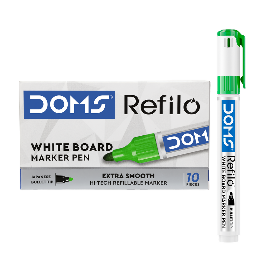 DOMS Refilo Whiteboard Marker Pen – Japanese Bullet Tip, Refillable, Low Odour, Easy Erase Dry Erase Markers | Smooth Writing for Office, School & Classroom (Multi-Colour Pack Available)