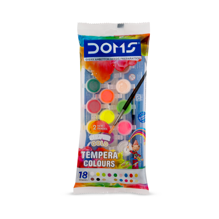 DOMS Tempera Colours Set – Vibrant Shades with Brush | Washable Poster Paint Kit for Kids & Artists