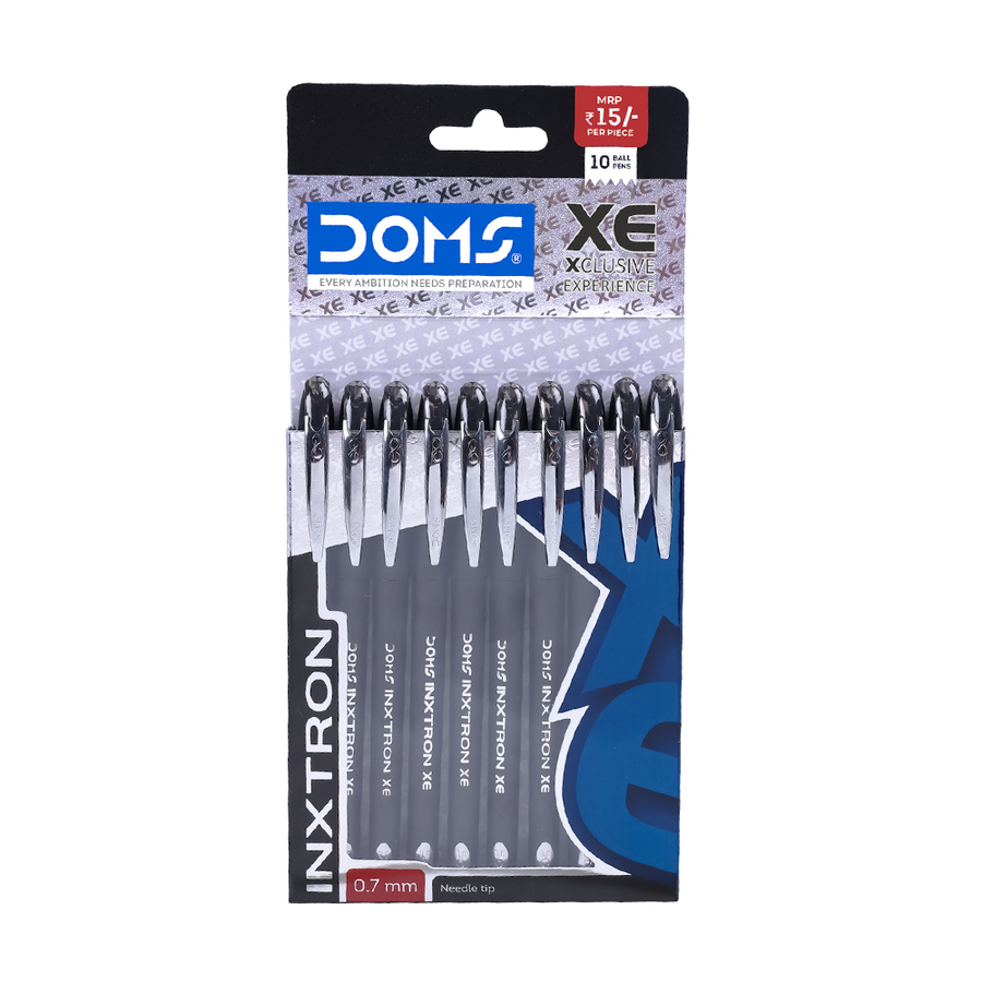 DOMS INXTRON XE Ball Pen Pack of 10 – 0.7 mm Smooth Writing Pens | Blue, Black & Red Ink | Premium Grip Pens for School, Office & Daily Use