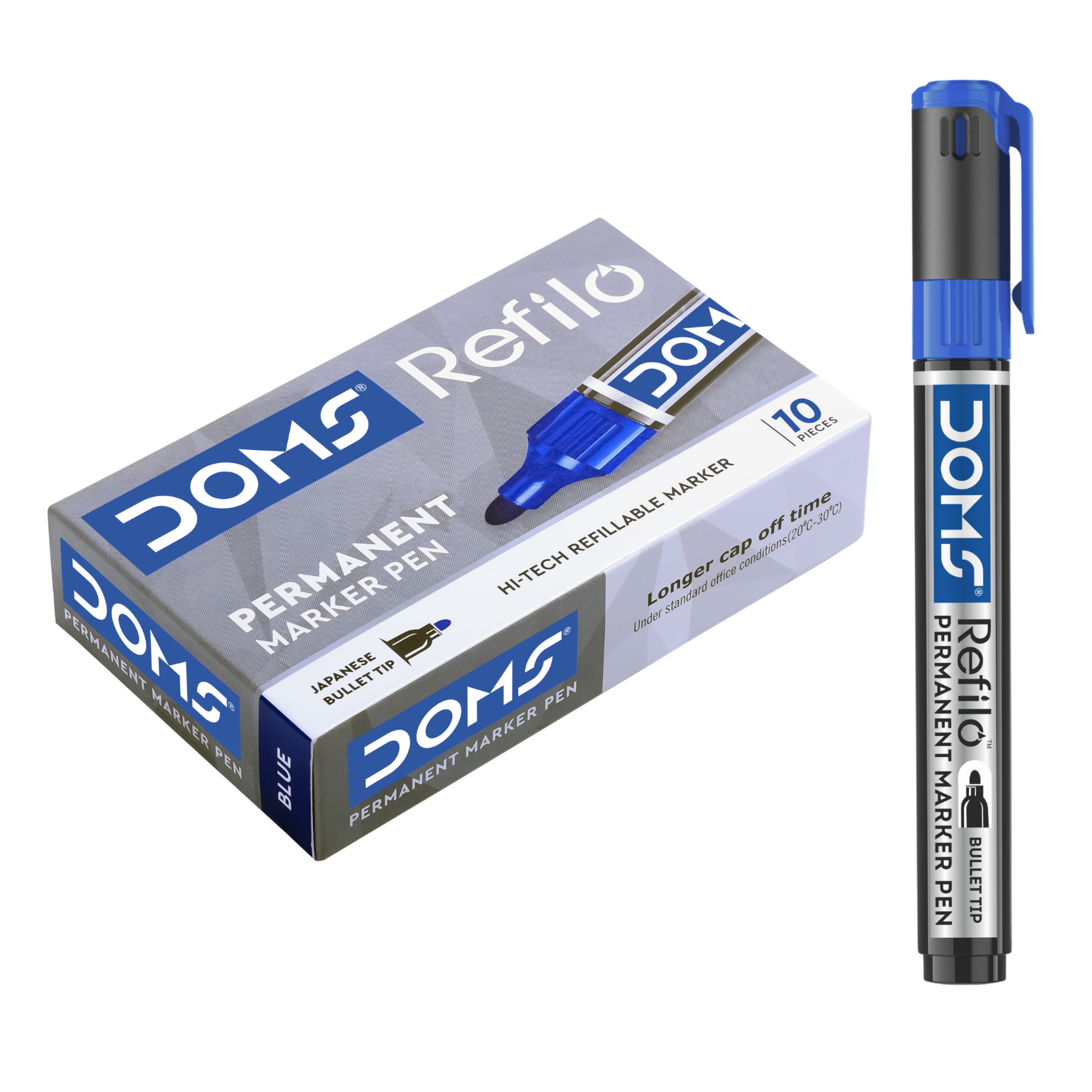 DOMS Refilo Permanent Marker Pen – Bullet Tip, Refillable, Waterproof & Quick Dry Ink | Multi-Surface Writing Marker (Pack Options Available)