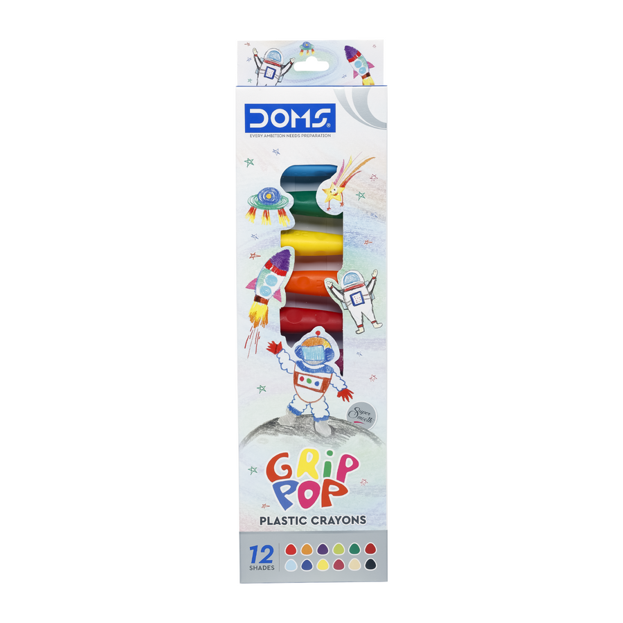 DOMS GRIP POP Plastic Crayons Set for Kids | Non-Toxic Jumbo Grip Coloring Crayons | Vibrant, Smooth & Break-Resistant Art Drawing Kit