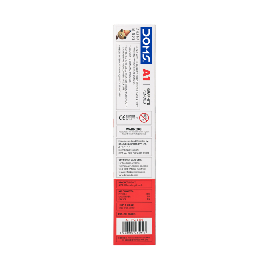 DOMS A1 Graphite Pencil Set | Deep Dark HB Pencils with Eraser & Sharpener | Smooth Writing & Break-Resistant Lead