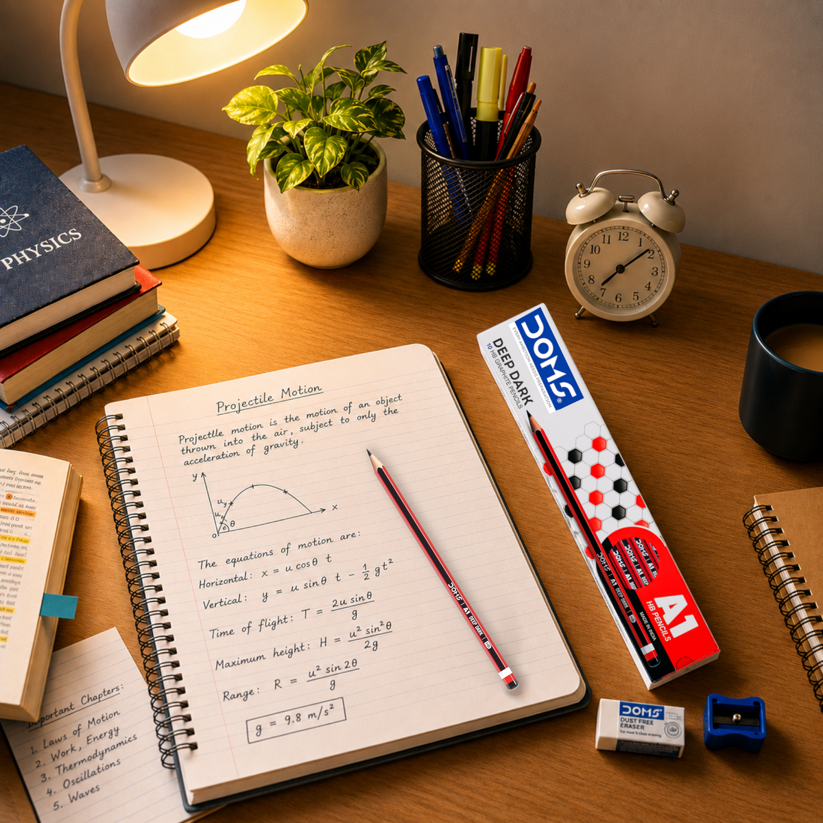 DOMS A1 Graphite Pencil Set | Deep Dark HB Pencils with Eraser & Sharpener | Smooth Writing & Break-Resistant Lead