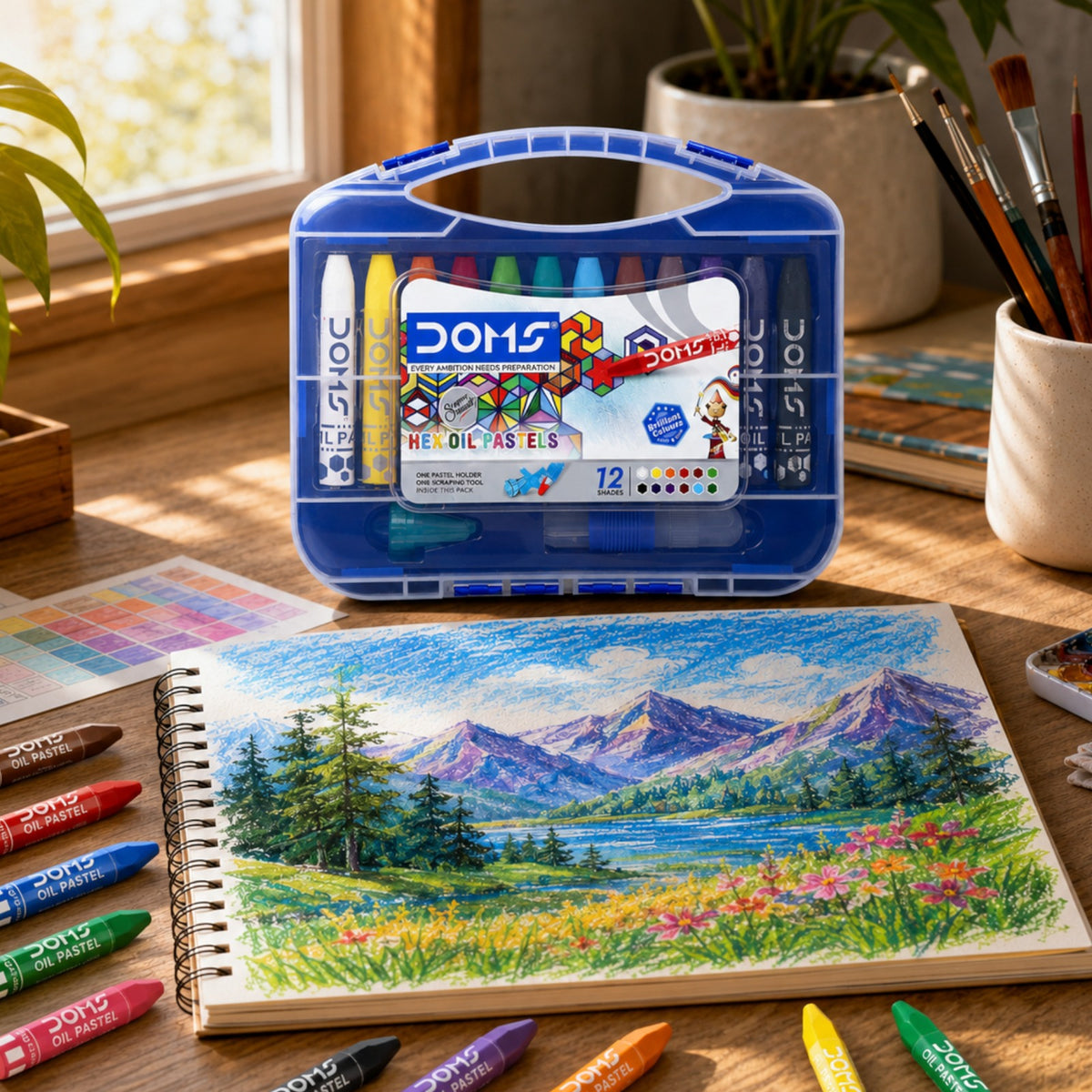 DOMS Oil Pastels (Hexagonal ) Set for Kids & Artists | Vibrant Non-Toxic Smooth Coloring Pastels | Soft Blending Art & Drawing Kit